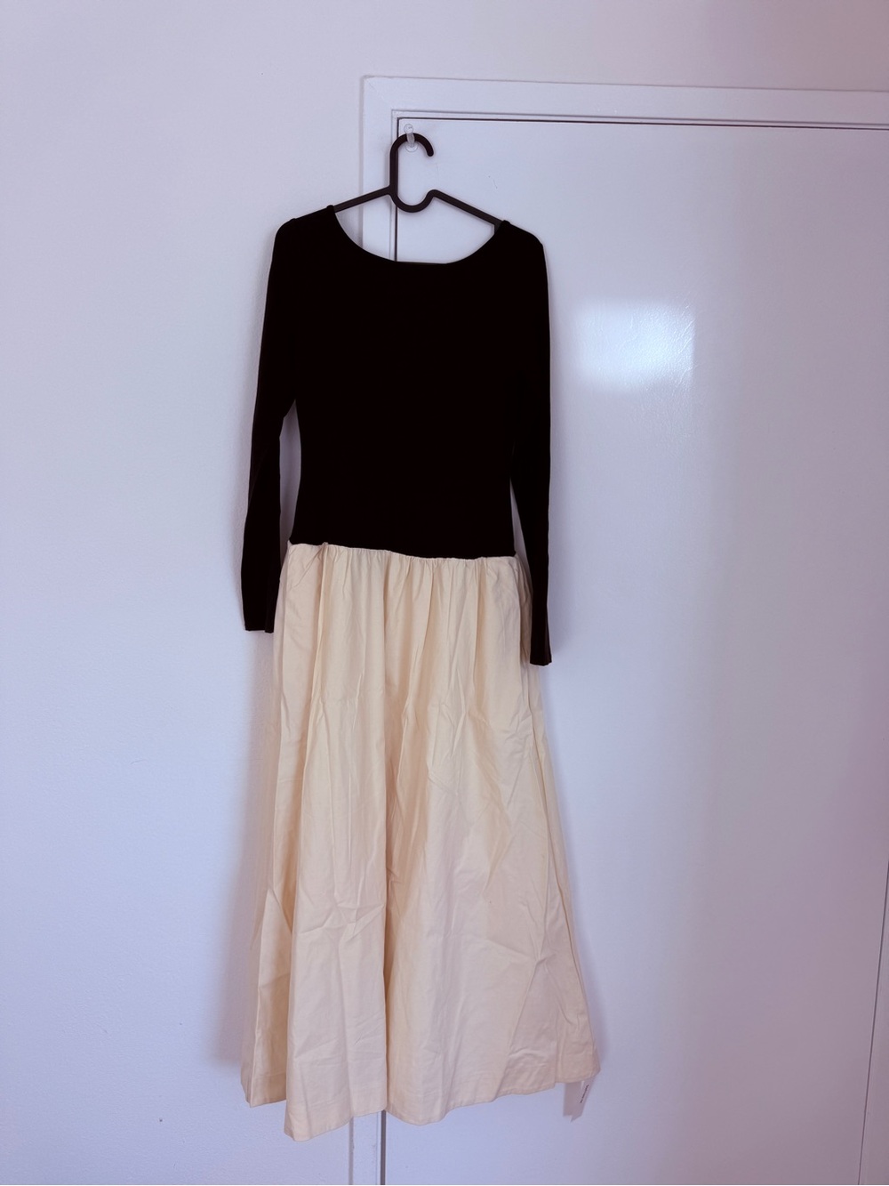 Reformation Black and Cream Two-Tone Long Sleeve Maxi Dress